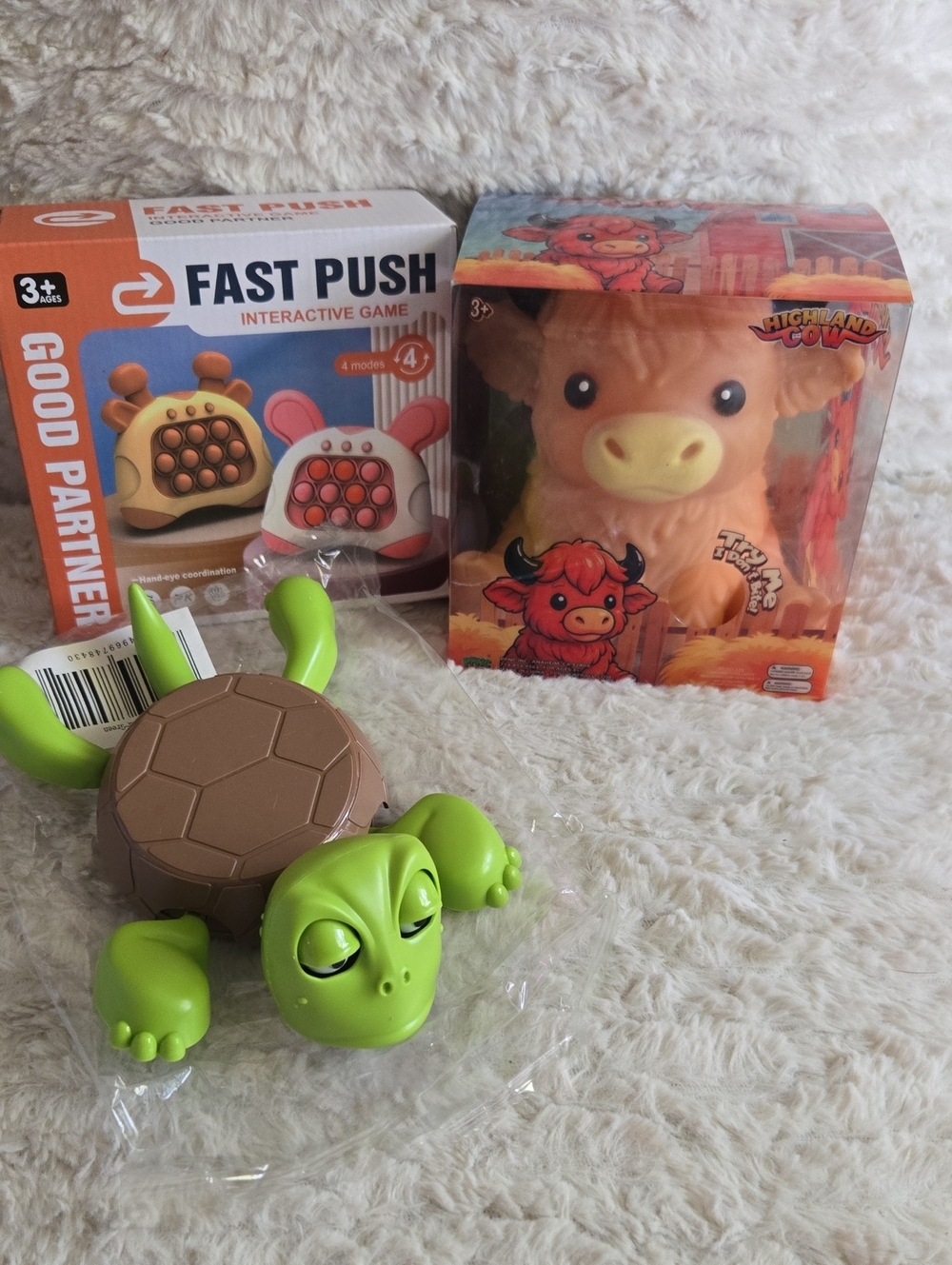 Turtle Pull-Back Toy - Highland Cow Squishy Toy-Fast Push Interactive Game NWT
